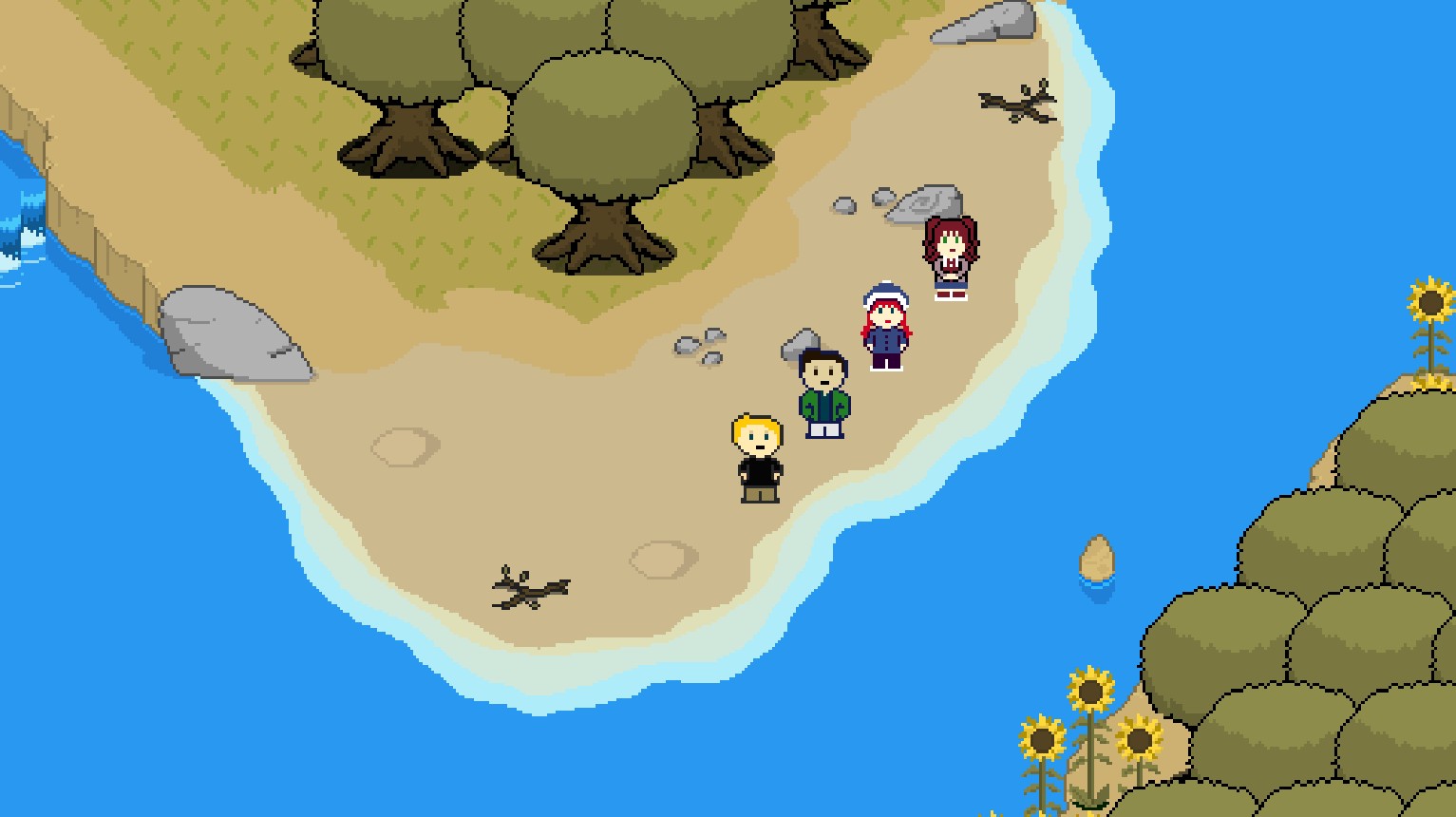 Project Alpha: the party on a beach in the overworld